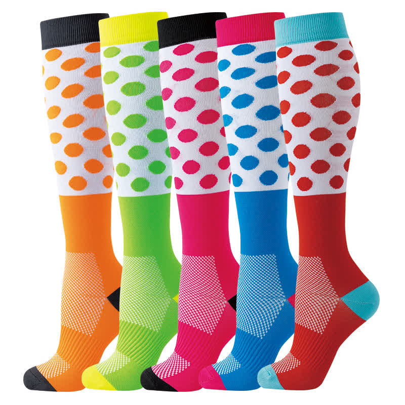 Chaussettes de compression à motifs de cercles colorés (5 paires) - image 0