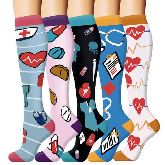 Chaussettes de compression pour course à pied en extérieur à imprimé médical amusant (5 paires) - Multicolore - L/XL - image 0