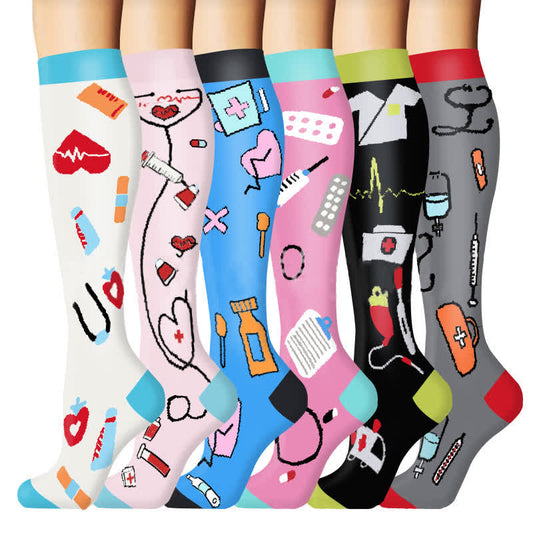 Chaussettes de compression pour course à pied en extérieur à imprimé médical (6 paires) - Multicolore - L/XL - image 1