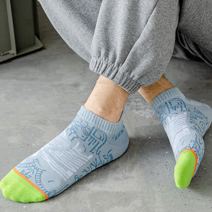 Chaussettes respirantes en coton à motifs artistiques (5 paires) - Bleu - EU39-44 (US6-10) - image 5