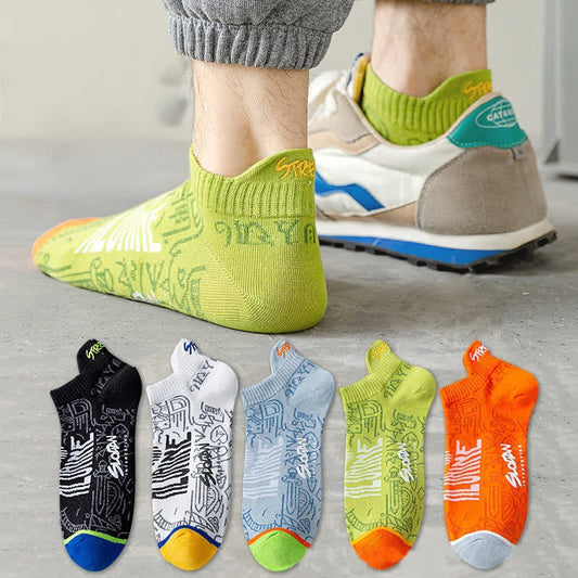 Chaussettes respirantes en coton à motifs artistiques (5 paires) - image 0