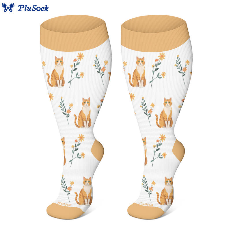 Chaussettes de compression à fleurs et chats grande taille - image 3