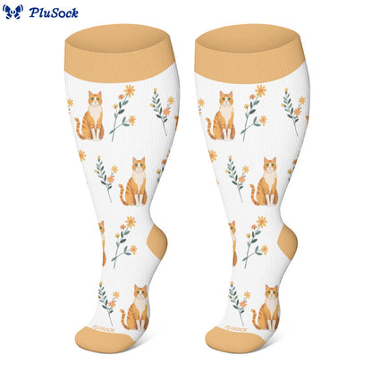 Chaussettes de compression à fleurs et chats grande taille - image 3