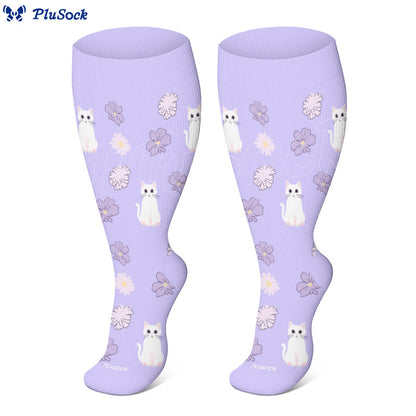 Chaussettes de compression à fleurs et chats grande taille - image 2