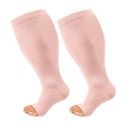 Chaussettes de compression à bout ouvert de couleur unie grande taille - Rose - 4XL - image 8
