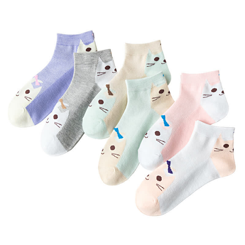Chaussettes fines et respirantes en forme de chat mignon (6 paires)