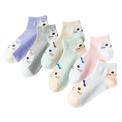 Chaussettes fines et respirantes en forme de chat mignon (6 paires)