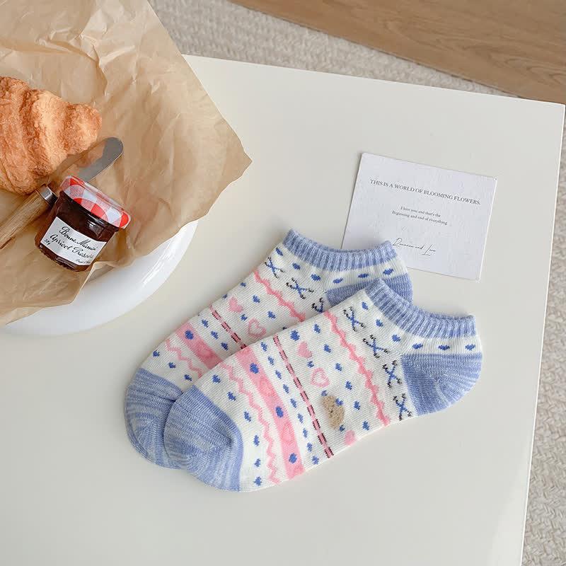 Chaussettes invisibles rayées en forme de cœur et d'ours (5 paires)