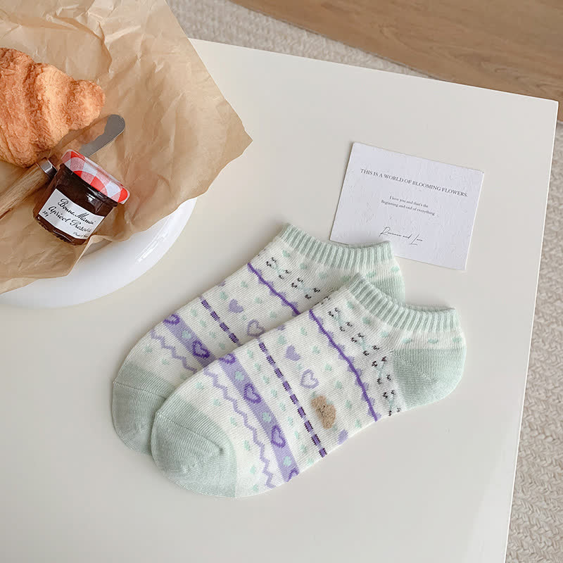 Chaussettes invisibles rayées en forme de cœur et d'ours (5 paires)