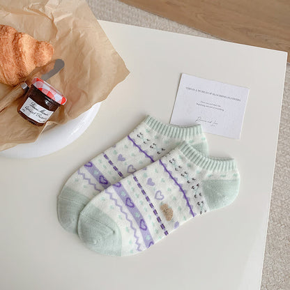 Chaussettes invisibles rayées en forme de cœur et d'ours (5 paires)