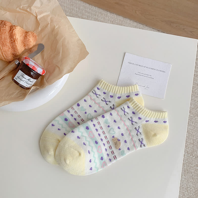 Chaussettes invisibles rayées en forme de cœur et d'ours (5 paires)