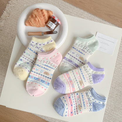 Chaussettes invisibles rayées en forme de cœur et d'ours (5 paires)