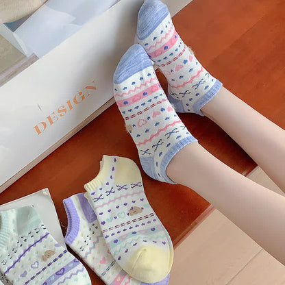 Chaussettes invisibles rayées en forme de cœur et d'ours (5 paires)