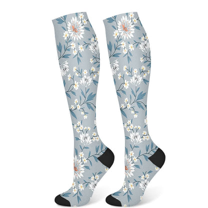 Chaussettes de compression luxueuses à fleurs (3 paires) - Bleu (1 paire) - S/M - image 7