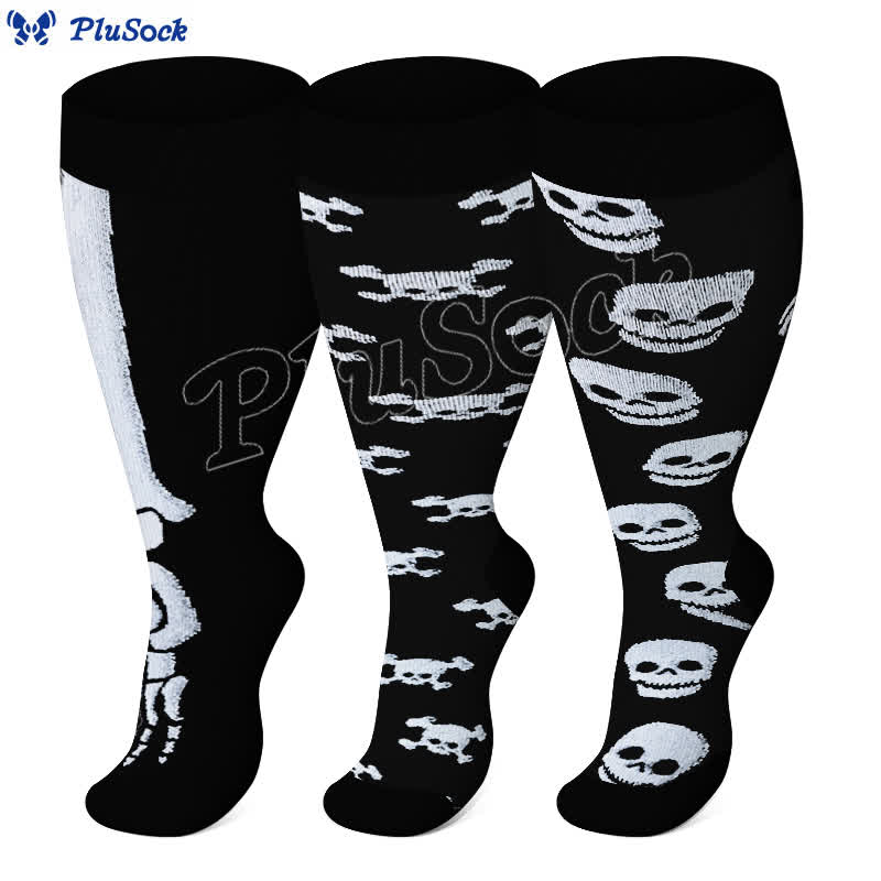 Chaussettes de compression à imprimé tête de mort grande taille (3 paires) - image 1