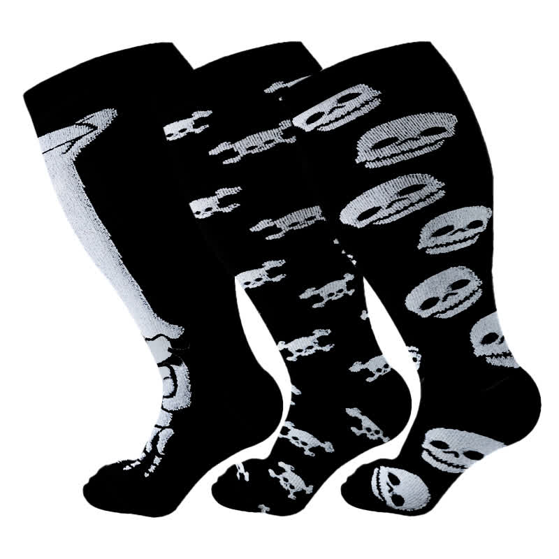 Chaussettes de compression à imprimé tête de mort grande taille (3 paires) - Multicolore - 4XL - image 5