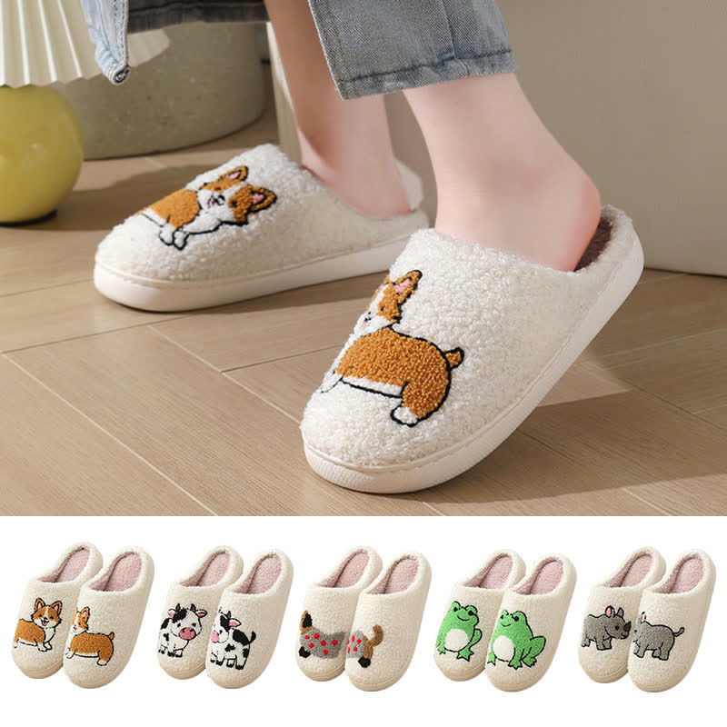 Chaussons en peluche grande taille à imprimé animal - image 0