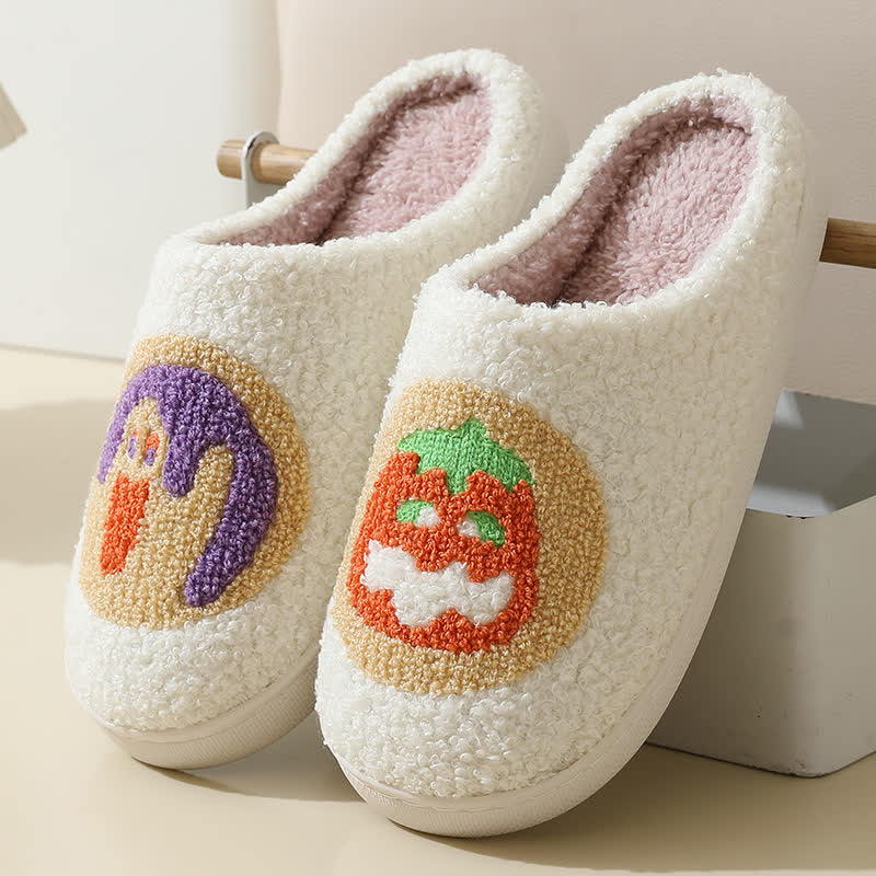 Chaussons moelleux à imprimé citrouille de dessin animé - Blanc - EU43-44 (US9-10) - image 1