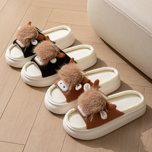 Chaussons d'intérieur en lin à motif de dessin animé mignon