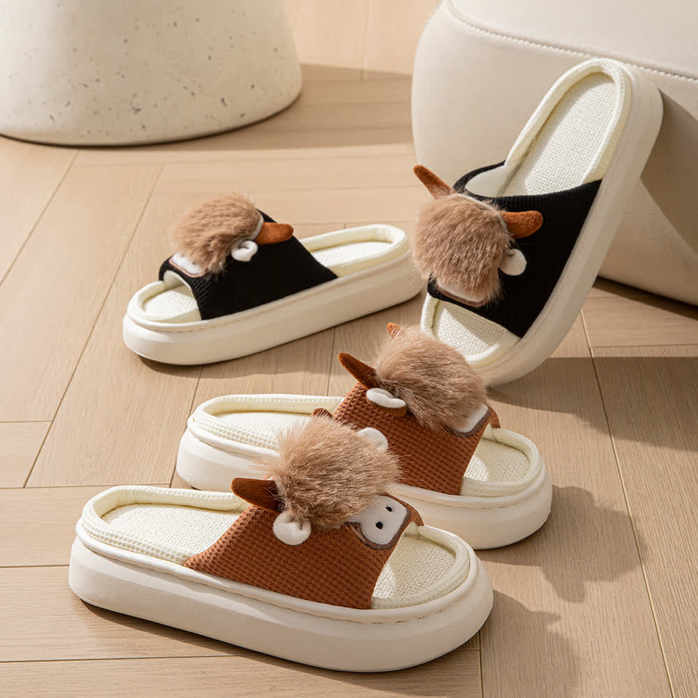 Chaussons d'intérieur en lin à motif de dessin animé mignon - image 1