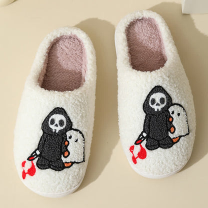 Chaussons moelleux à imprimé fantôme et crâne de dessin animé - image 5