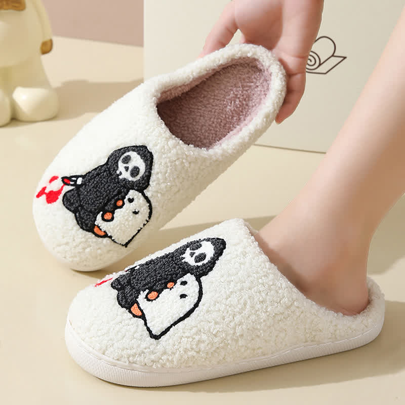 Chaussons moelleux à imprimé fantôme et crâne de dessin animé - image 2