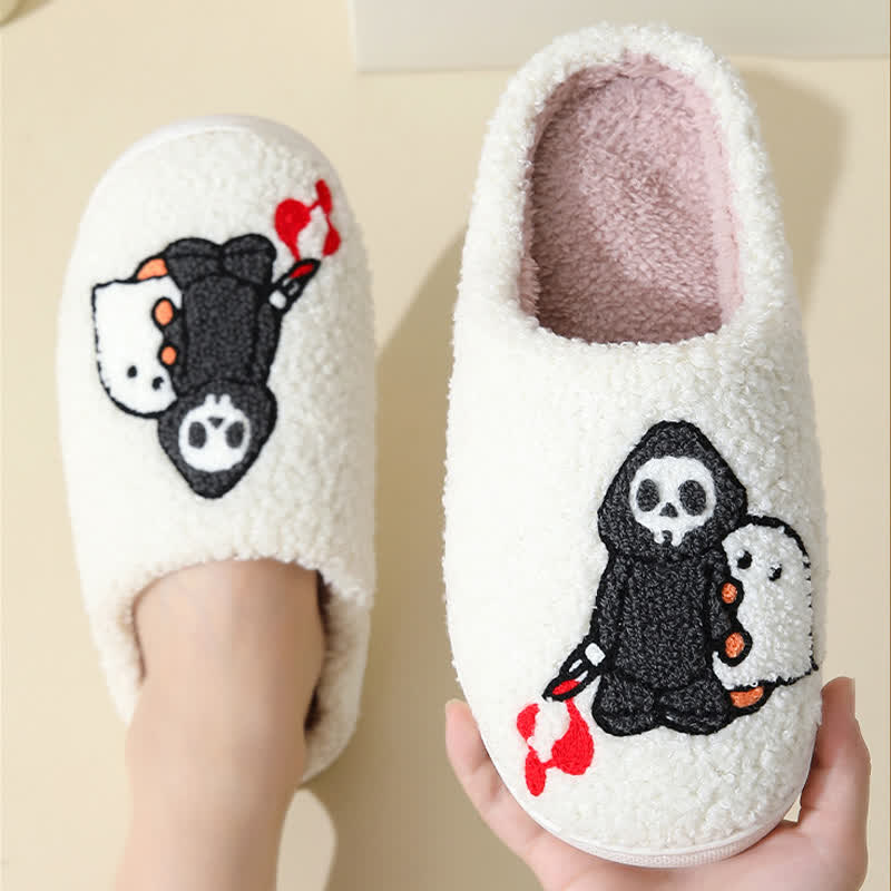 Chaussons moelleux à imprimé fantôme et crâne de dessin animé - image 3