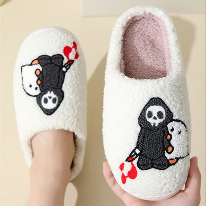 Chaussons moelleux à imprimé fantôme et crâne de dessin animé - image 3