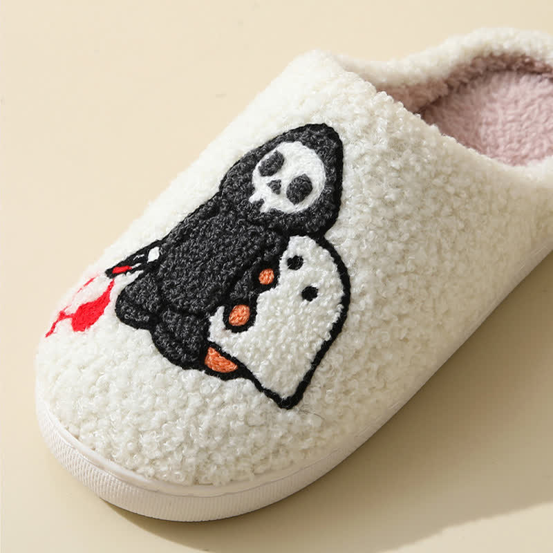 Chaussons moelleux à imprimé fantôme et crâne de dessin animé - image 6