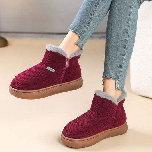 Chaussons chauds à fermeture éclair de grande taille, couleur unie - Rouge - EU41-42 (US7.5-8.5) - image 0