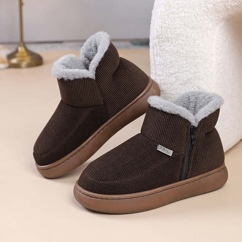 Chaussons chauds à fermeture éclair de grande taille, couleur unie - Café - EU43-44 (US9-10) - image 8