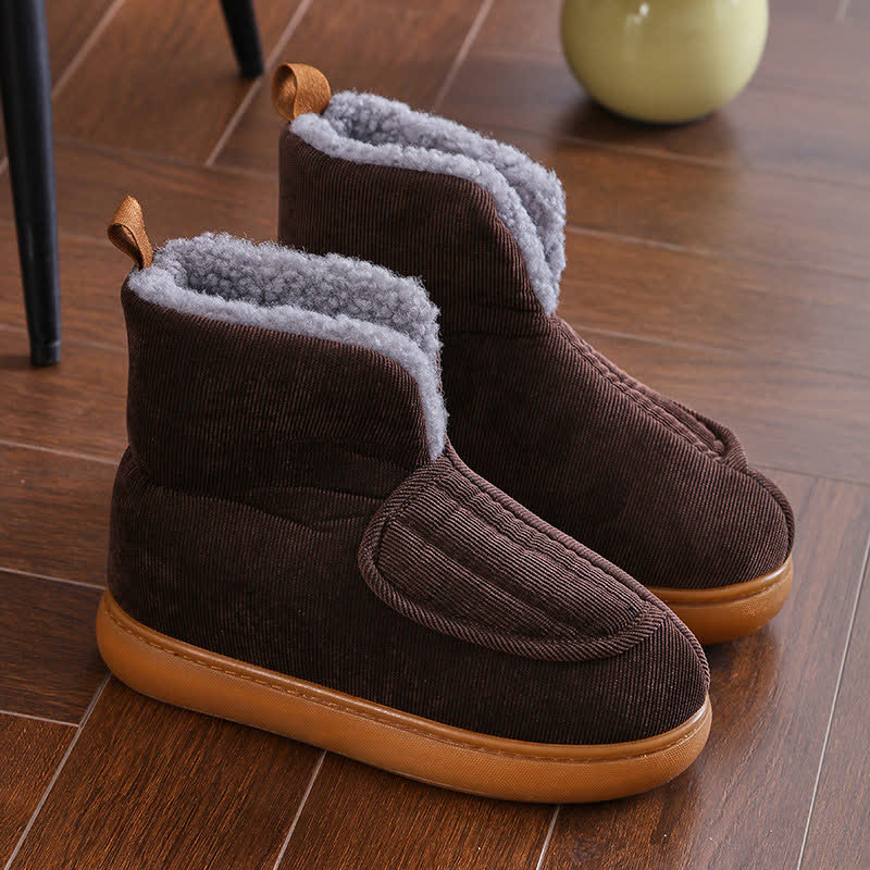 Chaussons chauds à velcro de couleur unie grande taille - Brun - UE48-49(US11) - image 6