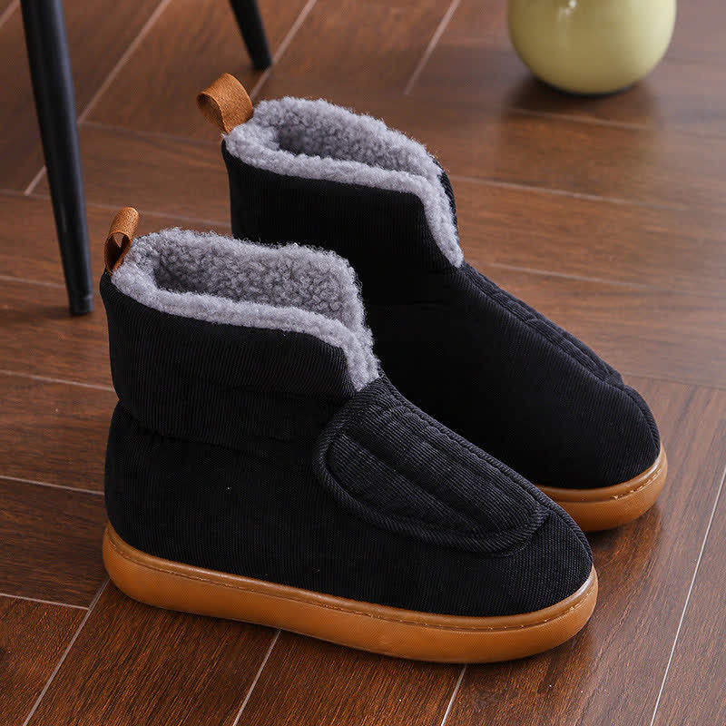 Chaussons chauds à velcro de couleur unie grande taille - Noir - UE48-49(US11) - image 13