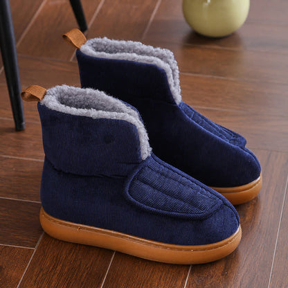 Chaussons chauds à velcro de couleur unie grande taille - Bleu - EU45 (US11) - image 12