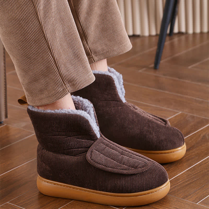 Chaussons chauds à velcro de couleur unie grande taille - image 5