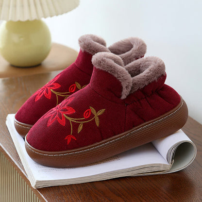 Chaussons chauds antidérapants brodés de fleurs pour la maison - Rouge - EU39-40 (US6-7) - image 4