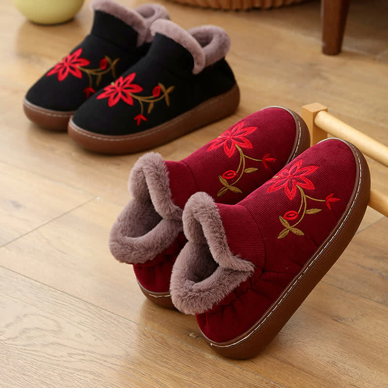 Chaussons chauds antidérapants brodés de fleurs pour la maison - image 3