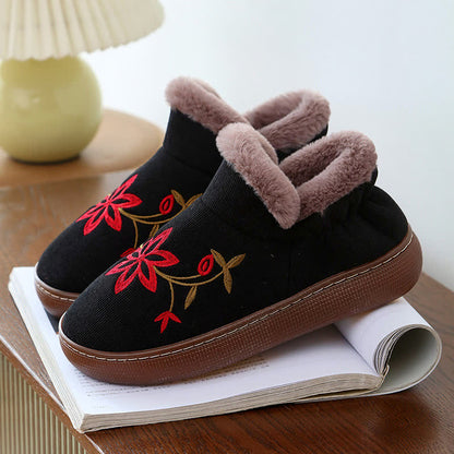 Chaussons chauds antidérapants brodés de fleurs pour la maison - Noir - EU39-40 (US6-7) - image 9
