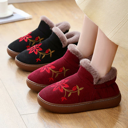 Chaussons chauds antidérapants brodés de fleurs pour la maison - image 0