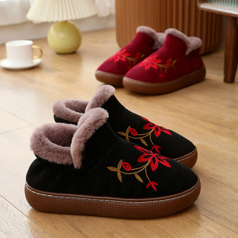 Chaussons chauds antidérapants brodés de fleurs pour la maison - image 2