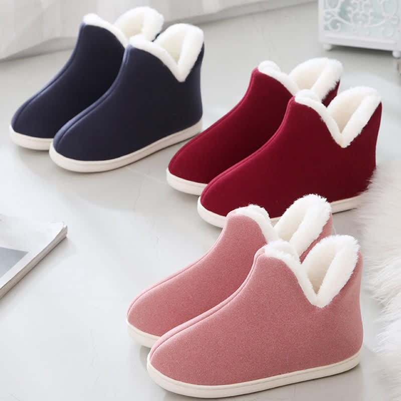 Chaussons chauds à tige haute de couleur unie - image 0