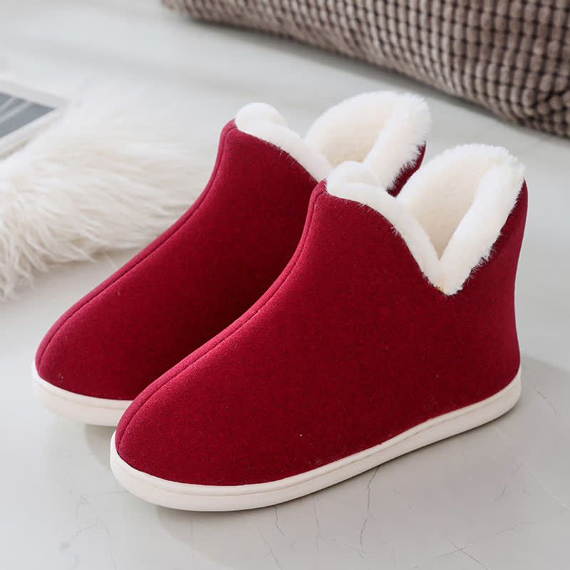 Chaussons chauds à tige haute de couleur unie - Rouge - EU39-40 (US6-7) - image 8
