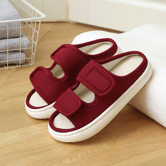 Chaussons en lin antidérapants à velcro réglables grande taille - Rouge - EU41-42 (US7.5-8.5) - image 0
