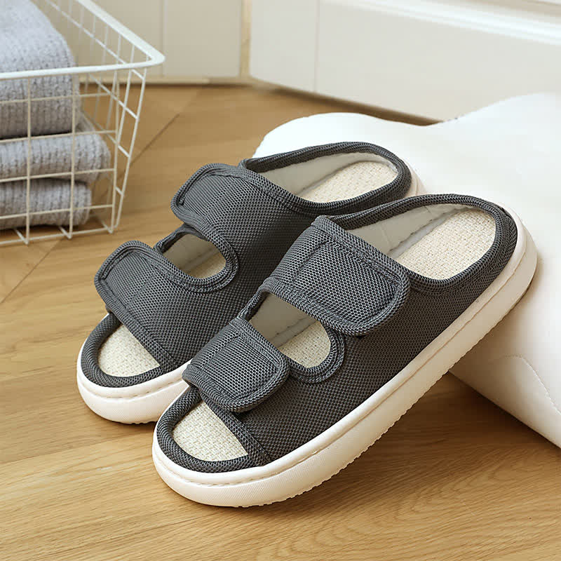 Chaussons en lin antidérapants à velcro réglables grande taille - Gris - EU43-44(9-10) - image 4