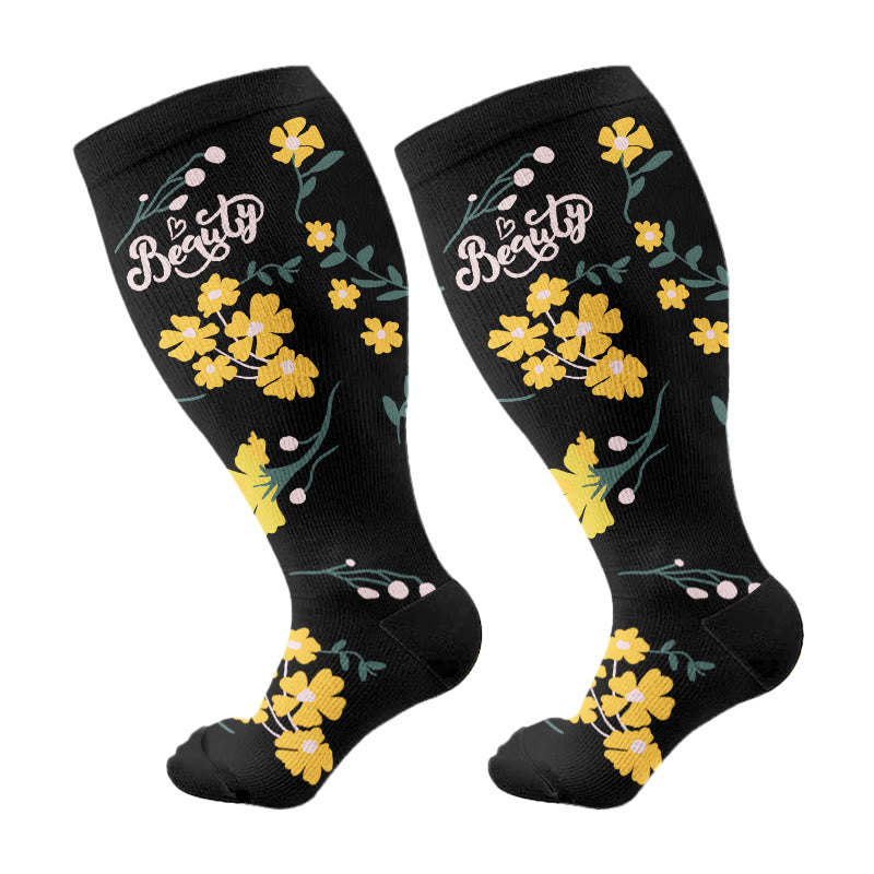 Chaussettes de compression grande taille à motif floral et oiseaux (3 paires) - C - 4XL - image 5