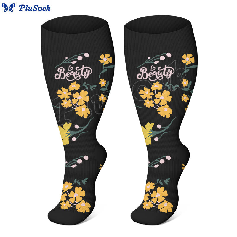Chaussettes de compression grande taille à motif floral et oiseaux (3 paires) - image 3