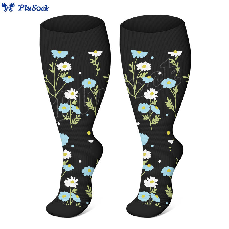 Chaussettes de compression grande taille à motif fleurs et oiseaux peints - image 1