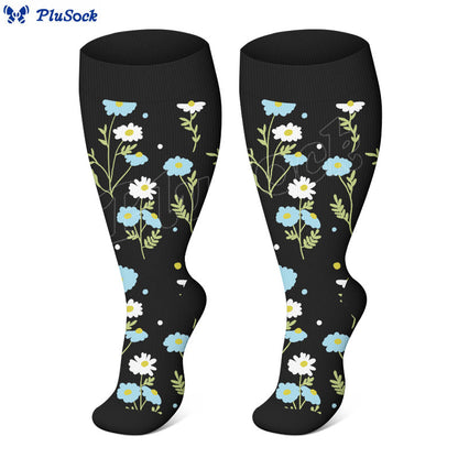 Chaussettes de compression grande taille à motif fleurs et oiseaux peints - image 1