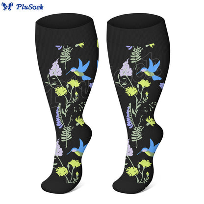 Chaussettes de compression grande taille à motif fleurs et oiseaux peints - image 3