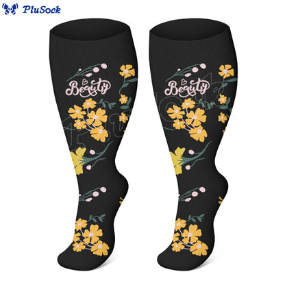 Chaussettes de compression grande taille à motif fleurs et oiseaux peints - image 2